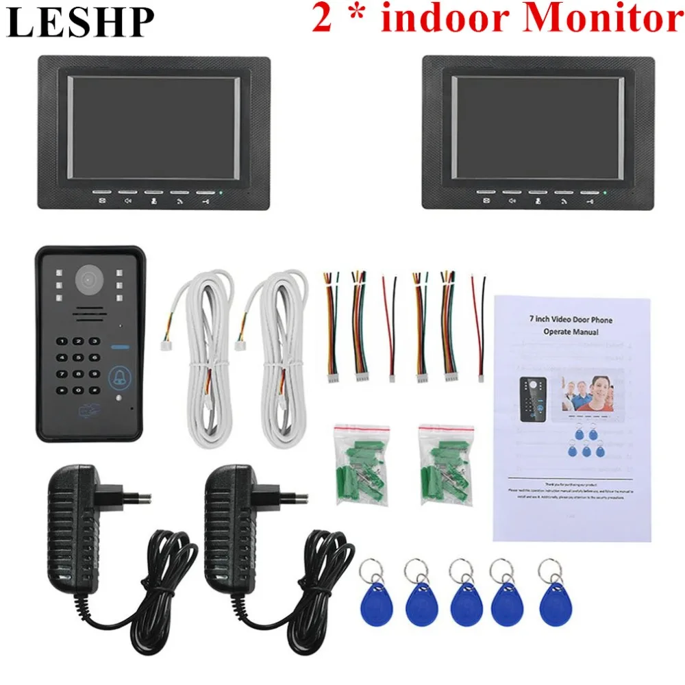7 дюймов 1V2 RFID пароль мониторы телефон видео домофон дверные звонки с ИК камера ночное видение 1000TV линии система контроля доступа