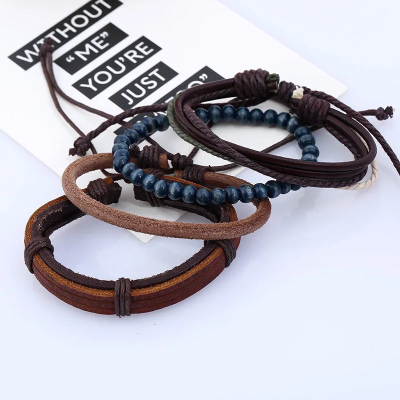 

Multilayer Leather Bracelet Men Vintage Beads Charms Bracelet Set Women Men Fashion Jewelry