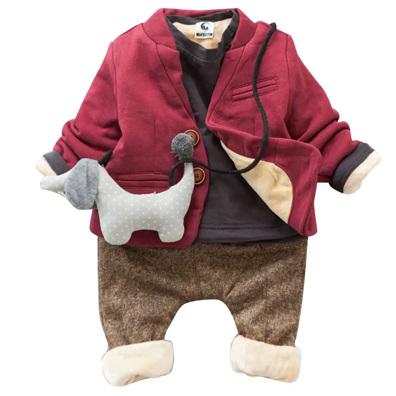 

2017 New Baby Boy Clothing Set Suit Coat + Shirt + pants 3 Piece Sets Single-breasted Korean Fashion Thicken Winter Boys Clothes