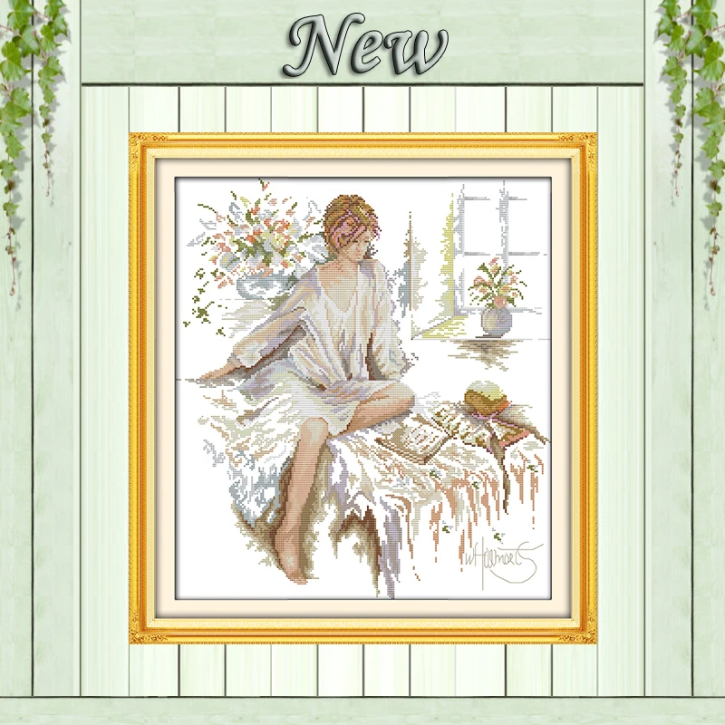 

Woman reading on the bed girl painting counted print on canvas 14CT 11CT DMC Cross Stitch kits Needlework Set Drawing Embroidery