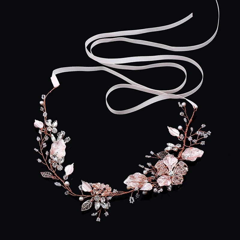 

Handmade Leaf Crystal Bridal Headband Rhinestone Hair Vine Bride Hairpieces Rose Gold Wedding Hair Accessories For Women
