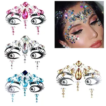 

Music Festival Face Diamond Sticker Green Resin Eyebrow Diamond Sticker Festival Party Face Jewelry Tattoo Sticker Masquerade Fa
