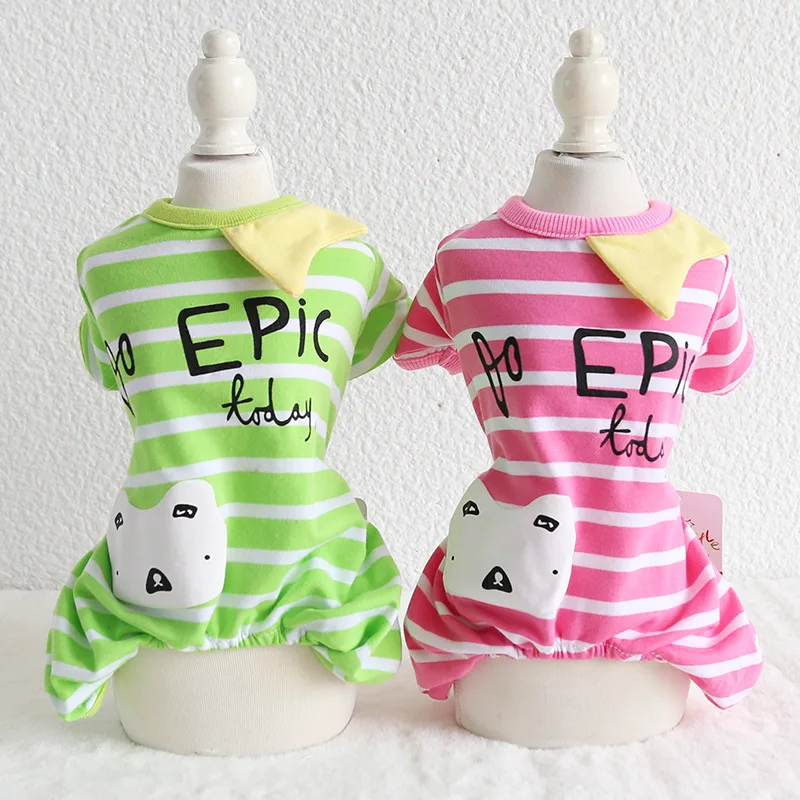 

Pet Spring and Summer Newest Dog Clothes with Small White Bear Decor Cotton Striped Design Pajamas Dog Clothing Pet