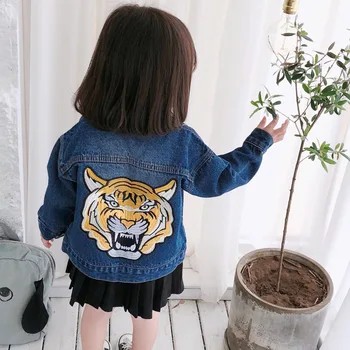 

Kids Long-Sleeve Denim Jackets for Girls Baby Embroidered Coat Clothes 1-6Y Children tiger Autumn Winter Fashion Tops Outwear