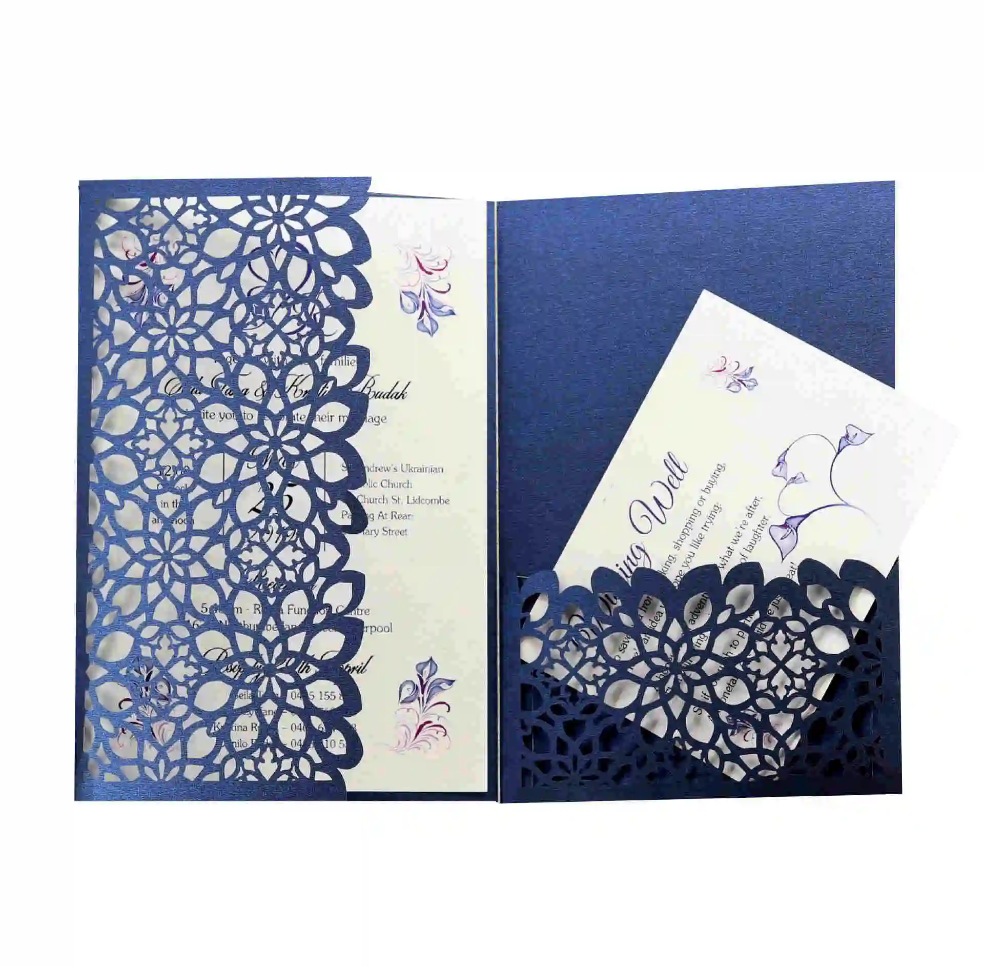 

50pcs New Blue White Elegant Laser Cut Wedding Invitation Cards Greeting Card Customize Business With Cards Decor Party Supplies