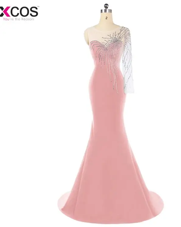as the picture Robe De Soiree длинное зеленое вечернее платье с русалочкой вечерние элегантные платья на одно плечо с длинными рукавами - Цвет: as the picture