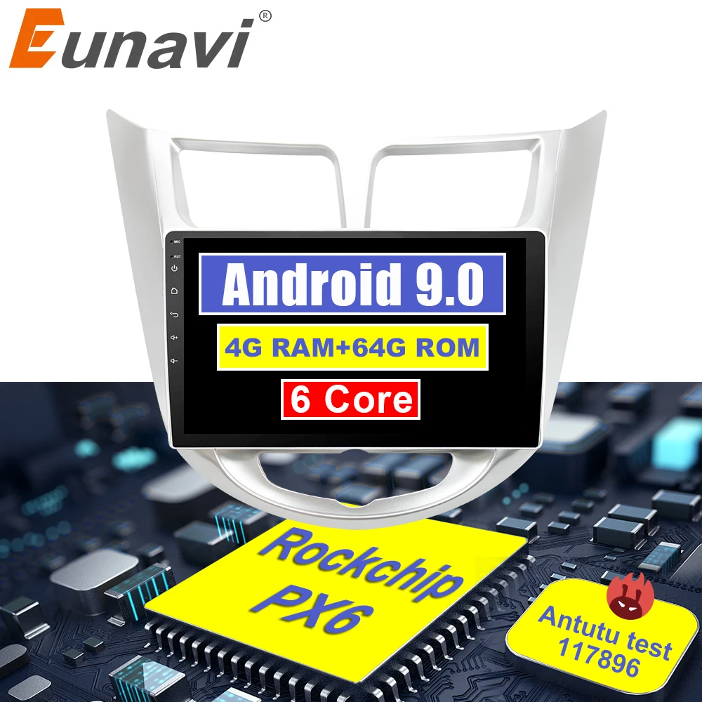 

Eunavi 4G 64G IPS android 9.0 car dvd for Hyundai Solaris Verna Accent 2010-2018 multimedia car radio gps navigation TDA7851