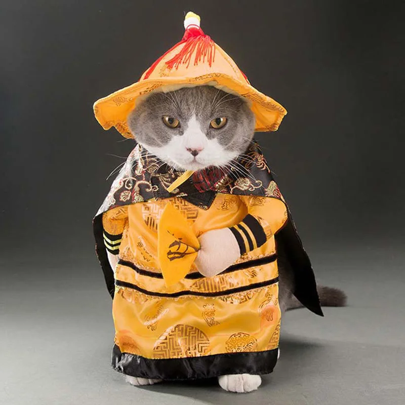 Новогодний костюм Одежда для кошек китайский костюм Тан пальто для кошек Забавный стоящий император Принцесса Ролевые вечерние Одежда для домашних животных 10A