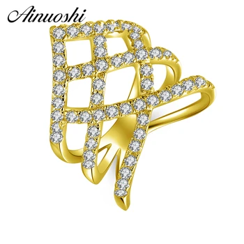 

AINUOSHI 14K Solid Yellow Gold Queen Crown Band Ring Cluster SONA Simulated Diamond CZ Wedding Engagement Ring Jewelry for Women