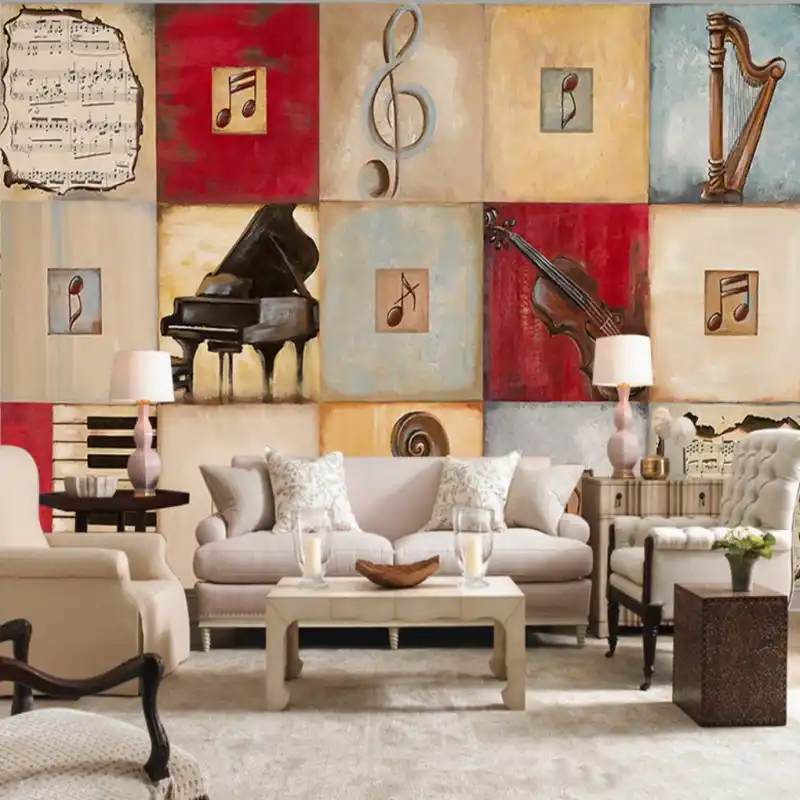 Wallpaper 3d Piano Music Retro Oil Painting Mural Restaurant