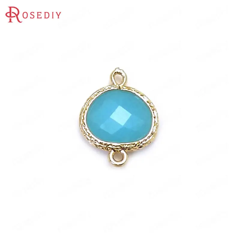 10PCS 20x16MM 24K Champagne Gold Color Brass and Glass 2 Holes Apple Shape Connect Charms Pendants Jewelry Findings Accessories - Окраска металла: Jade Lake Blue