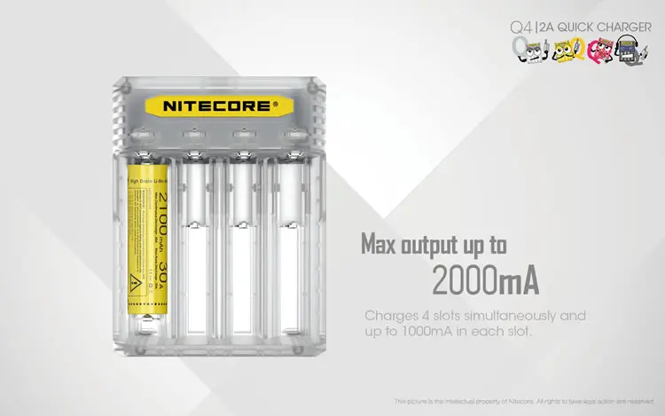 NITECORE Q4 4-Bay 4A быстрая Зарядное устройство для батарей Li-Ion (литий-ионных батарей IMR-гидридных и никель-кадмиевых типов аккумуляторов CR123A 16340