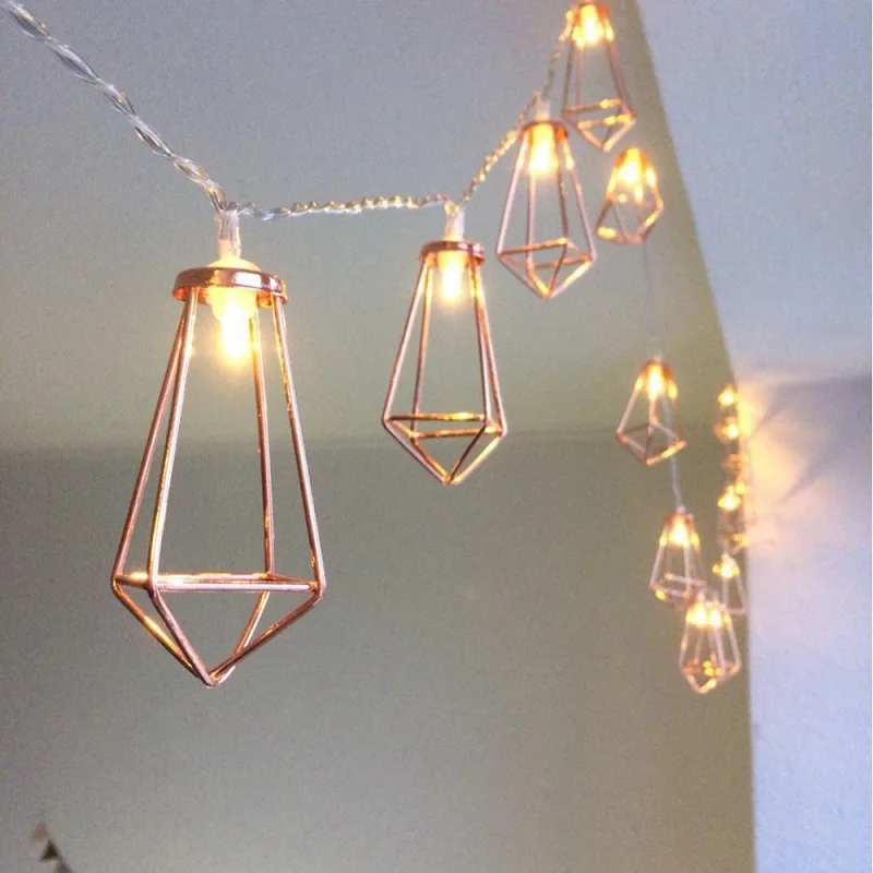 

1M 10 LED Iron Cone Shape Lamp Indoor Battery Box Light String Festival Wedding Decorative Lantern String Light Warm White