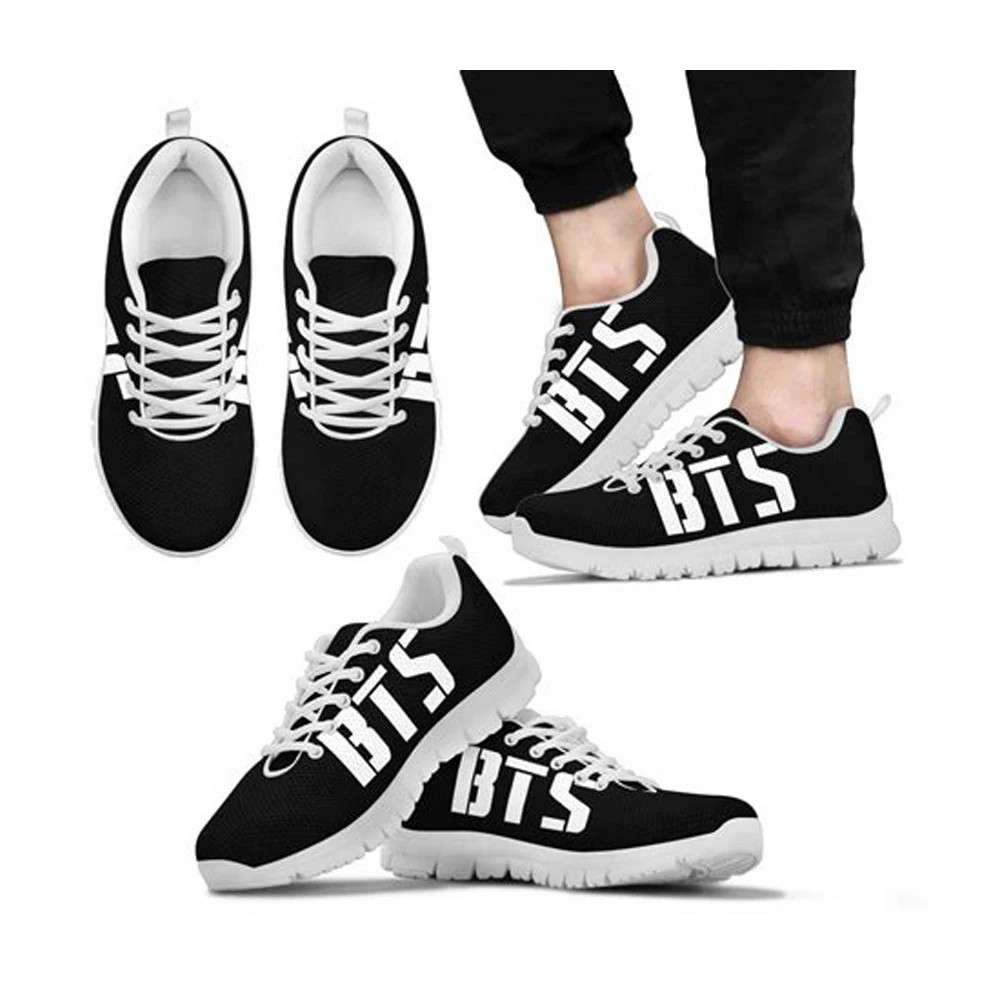 

INSTANTARTS Famous Kpop BTS Men Sneakers Shoes Casual Shoes Comfortable Mesh Flats Shoes 3D Anime Black Print Male Boy Sneakers
