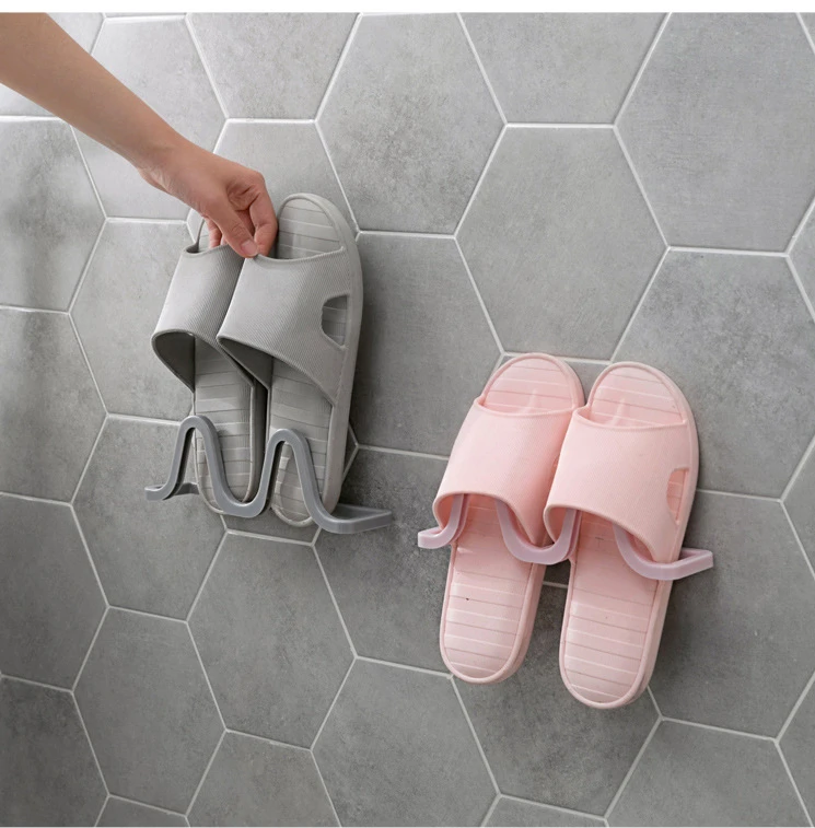 

Wall-mounted shoe rack bathroom wall-mounted slippers shelf home space saving no trace shoe storage rack