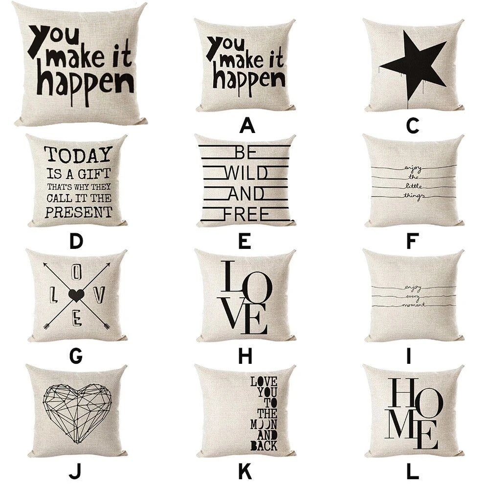

Simple Style Black White Letters Stars Heart Patterned Pillowcases Soft Linen Throw Pillow Case Living Room Bedroom Pillowslip