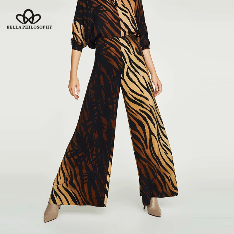 

Heydress Women Spring Zebra Animal Print Long Pants Vintage Zipper Female Loose Wide Leg Pants Casual High Waist Lady Bottoms