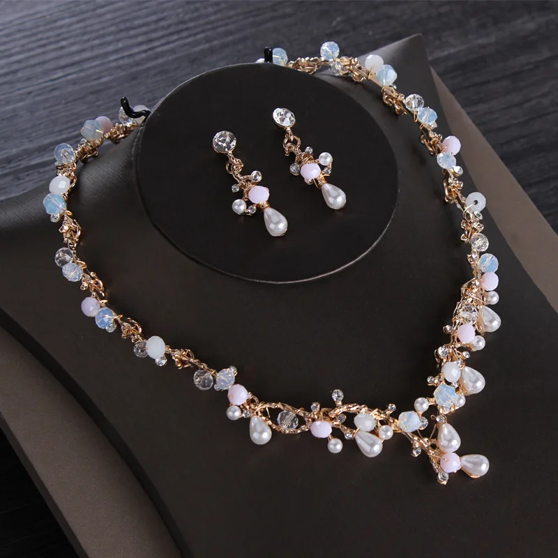  Crystal Jewellery Set Bride Silver Necklace Necklace Earrings Set Female Wedding Jewelry  (11)