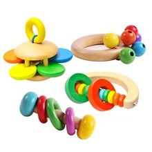 2017 New 1PC Infant Baby Toys Wood Bell Rattle Toy Handbell Musical Educational Instrument Toddlers Rattles Handle Baby Toy