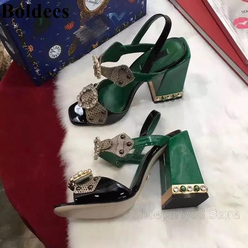 

Luxury Party Shoes Square Heeled Summer High Heel Jeweled Heels Designer Woman ladies Gladiator Sandals