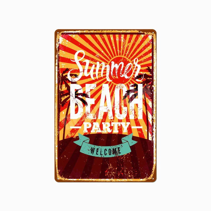 Summer Beach Plaque Surf Club Vintage Metal Art Painting Hawaii Party Club Party Pub Bar Decor California Wall Tin Sticker MN123
