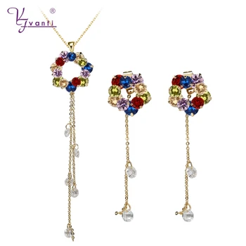 

Kfvanfi Women Accessories Dubai Fashion Jewelry Sets Gold White Color Pendant Necklace Colorful CZ Crystal Earrings Set For Girl