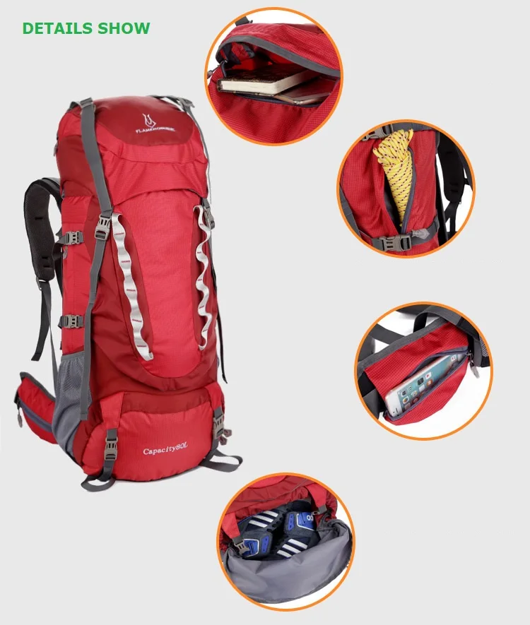 Большая вместительная нейлоновая 70L Водонепроницаемая спортивная сумка для путешествий, туристический рюкзак с внутренней рамой, сумка для рыбалки, кемпинга, пеших прогулок
