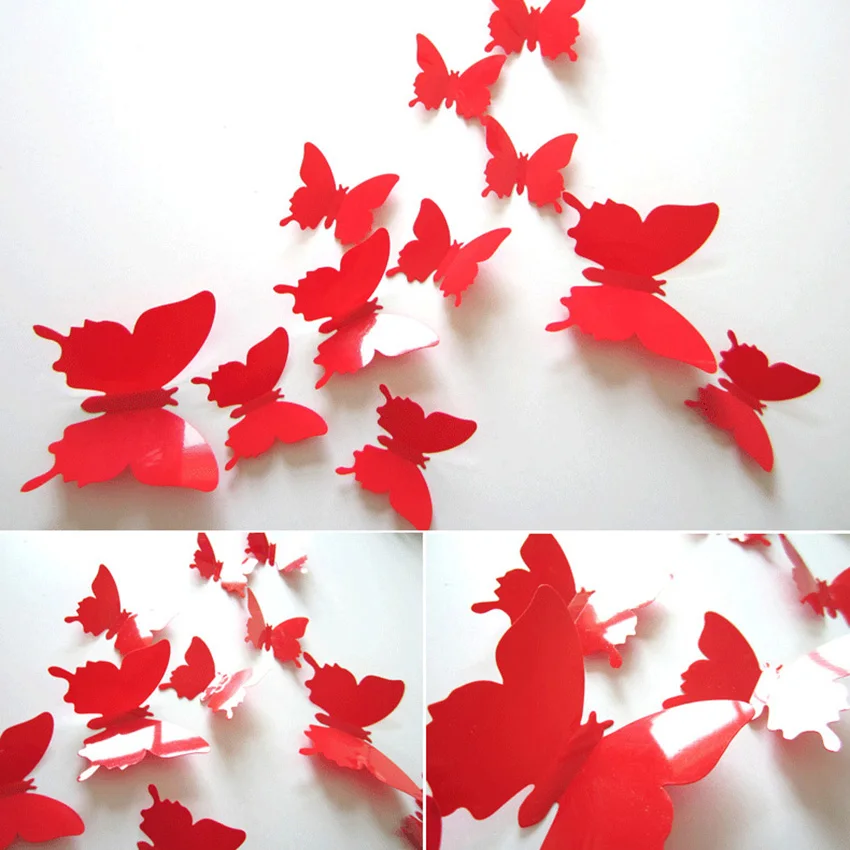 ZOTOONE DIY Бабочка день рождения Рождество Хэллоуин вечерние украшения 3D цветок настенные стиксеры для свадьбы домашний декор 12 шт - Цвет: 010Red