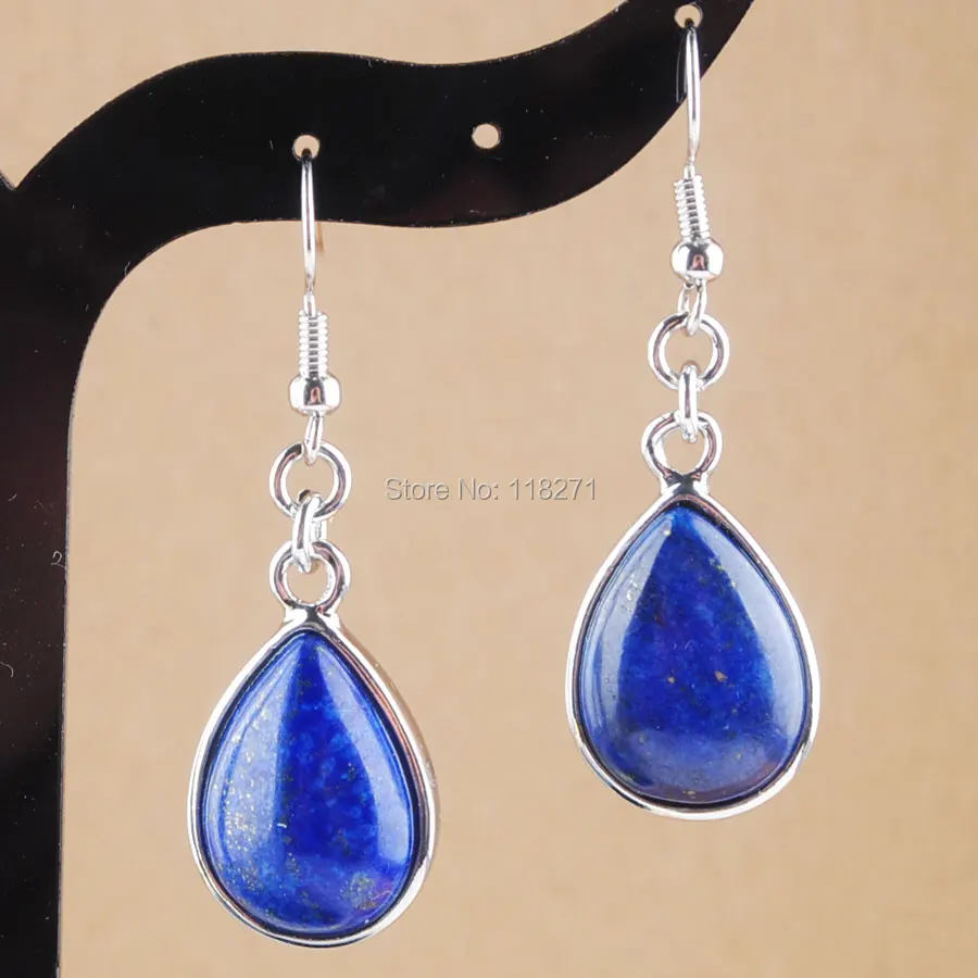 

WOJIAER Free Shipping Natural Lapis Lazuli Gem Stone Teardrop Beads Dangle Earrings Pair For Women Jewelry PR3171
