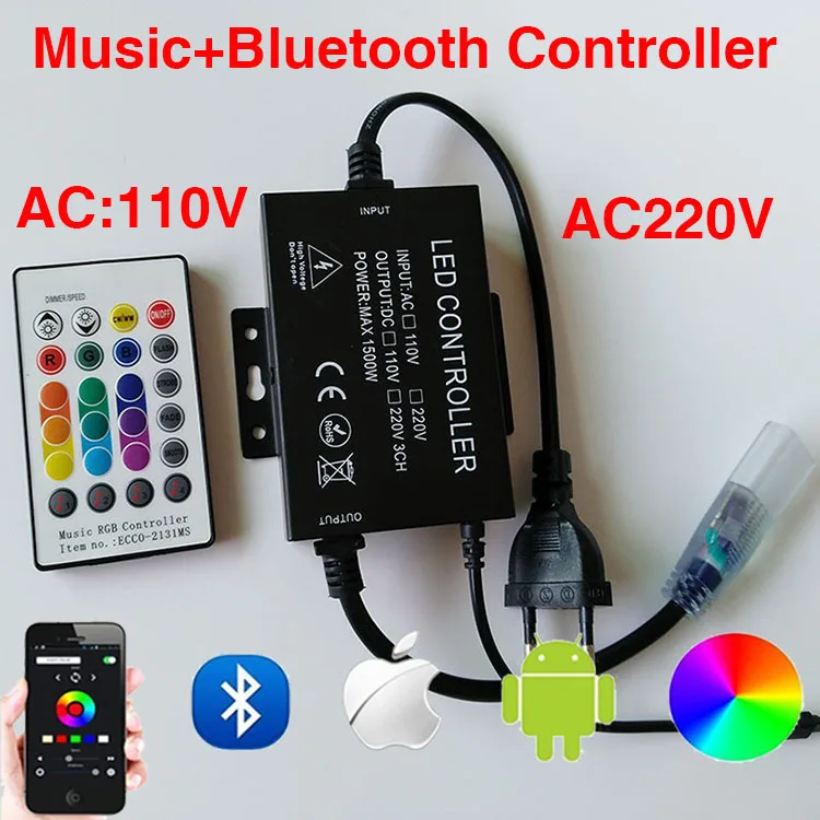 Музыкальный контроллер 1500 Вт для 110 В RGB Светодиодная лента 5050 SMD светильник та