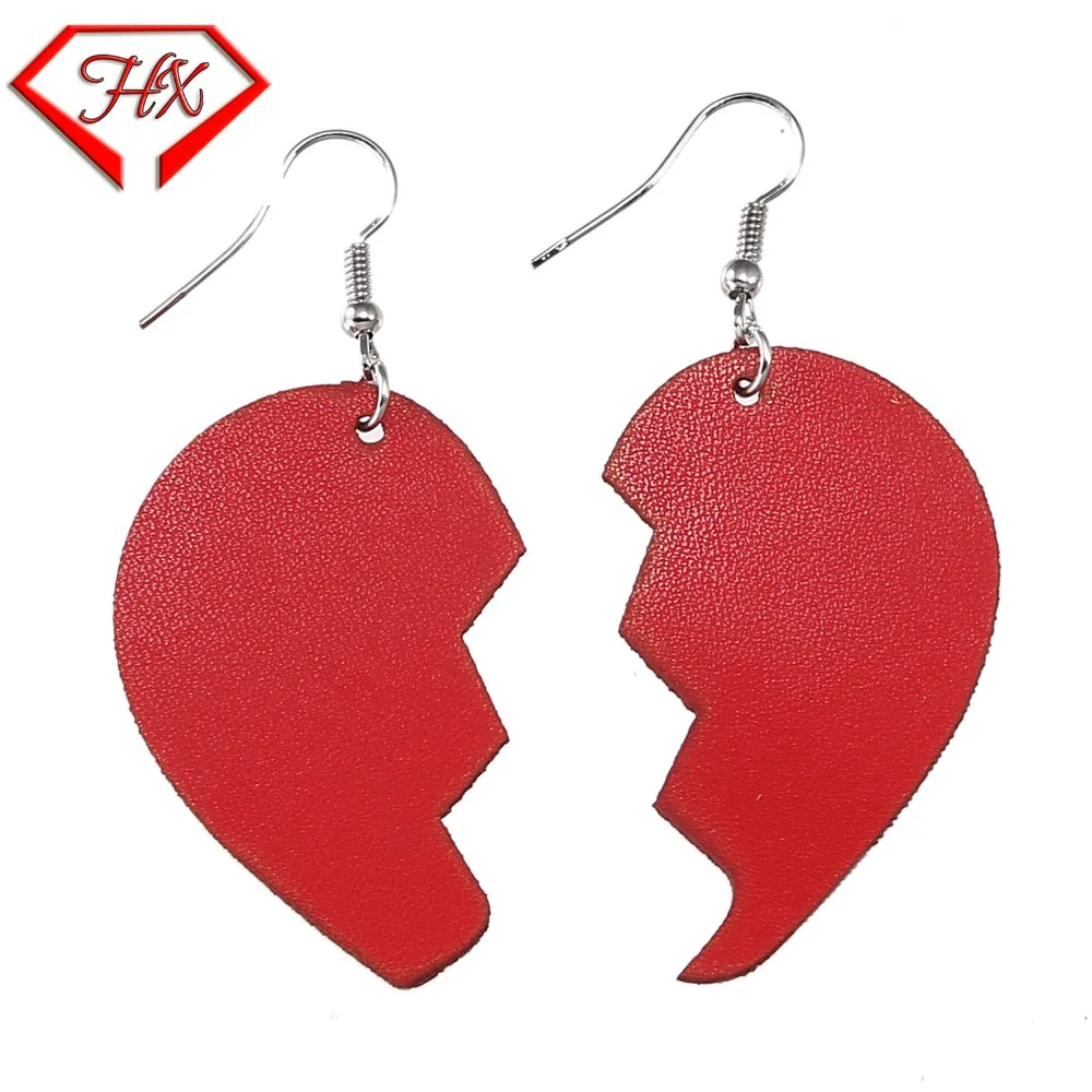 

2018 girls heart shape sweet stitching fashion leather earrings Europe and the United States trend heart-shaped leather