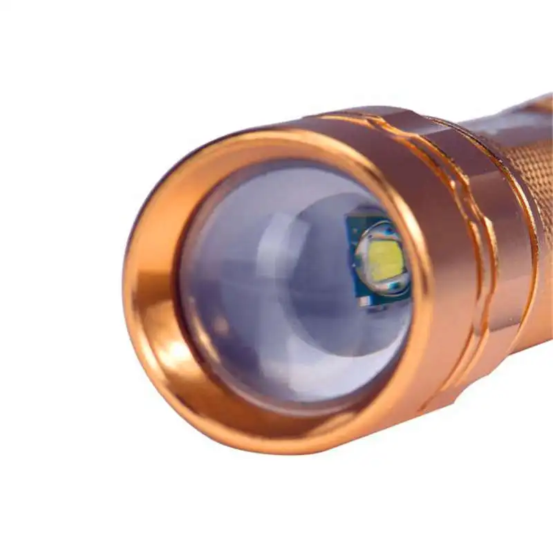 Zoomable 3000 Lumen 3 Modes XML XPE LED Focus 18650 Gold Lamp Flashlight torch flashlight t6 powerful led flashlight #4A31 (4)