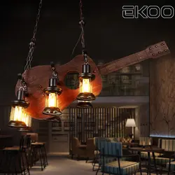 Экоо E27 6 огни Винтаж промышленного ретро деревянная люстра железа лампы промышленные Сельский светильник для ресторана бар Гостиная