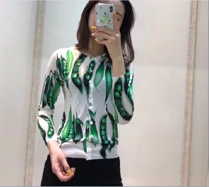 

Luxury Brand 2018 New Style Women knitted Wool Sweater Fashion Long Sleeve O Neck Single Breasted Print Bodycon Cardigan