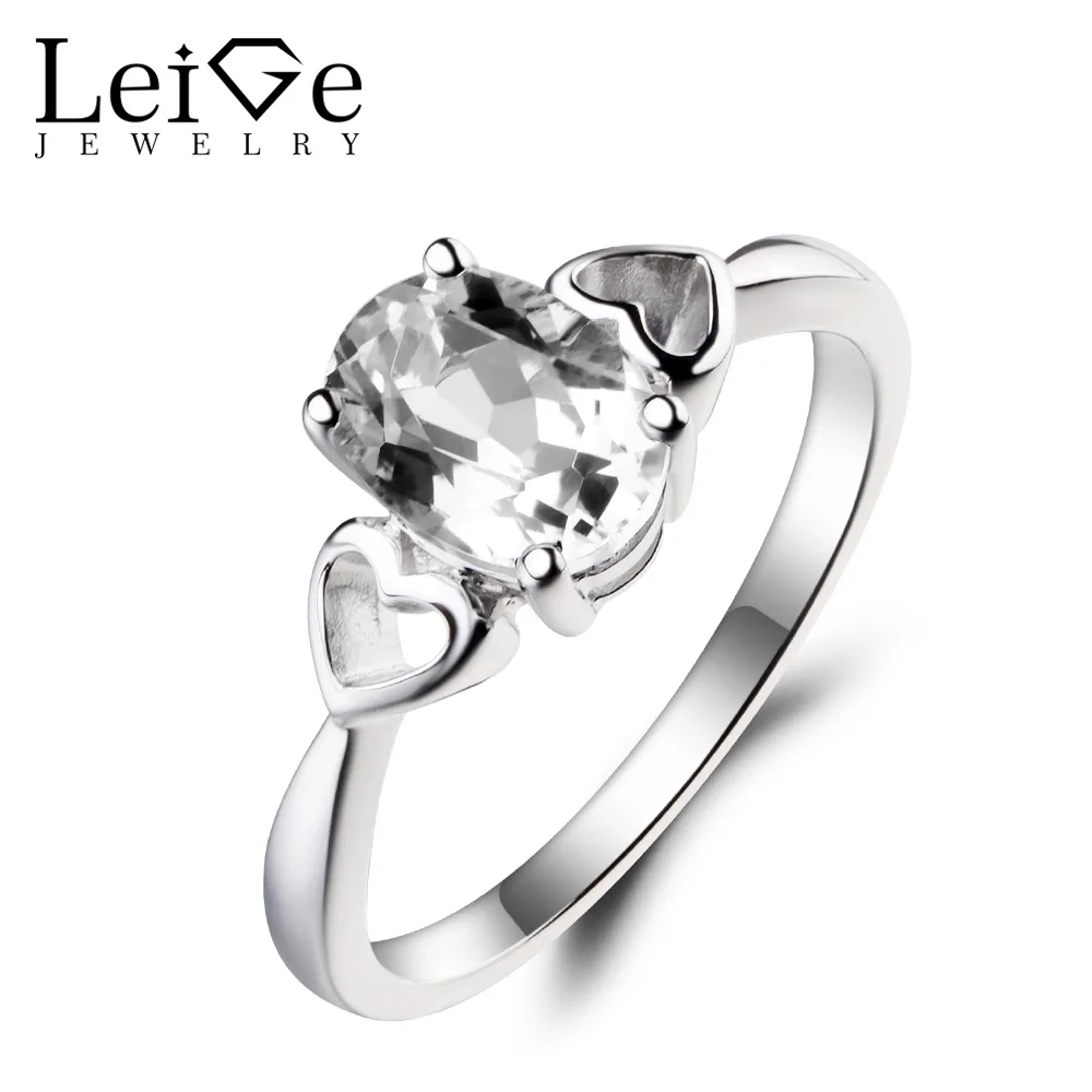 Leige Jewelry Solitaire Ring Natural White Topaz Ring Wedding Ring Gemstone 925 Sterling Silver Ring November Birthstone Gifts Leige Jewelry Solitaire Ring Natural White Topaz Ring Wedding Ring Gemstone 925 Sterling Silver Ring November Birthstone Gifts