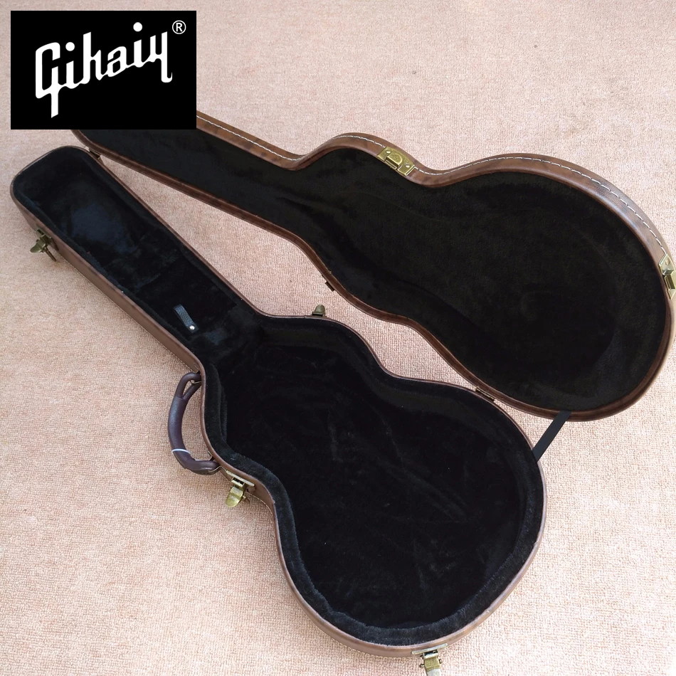 

New style, high quality custom LP standard electric guitar case, brown leather hard case with black lining, free shipping