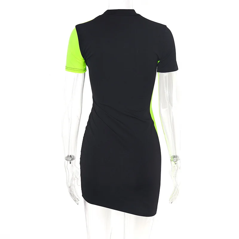 PinePear черные Лоскутные Короткие рукава с круглым вырезом спортивные Vestido женские облегающие мини теннисные платья спортивная Прямая