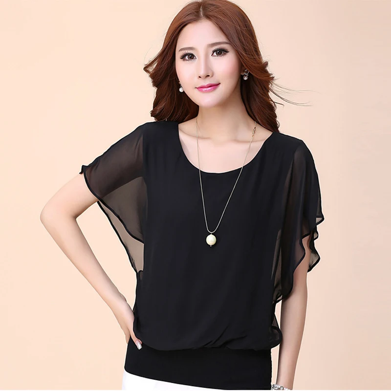

Women Batwing Sleeve Summer Plus Size White Girl Chiffon Tops Tee Shirt Femme Clothing 2019