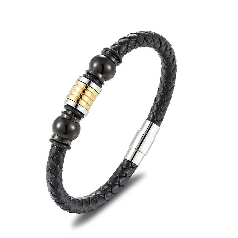 

2019 New Genuine Braided Leather Bracelet Men Women Stainless Steel Magnetic Clasp Male Bracelets Bangles Punk Jewelry Pulseira
