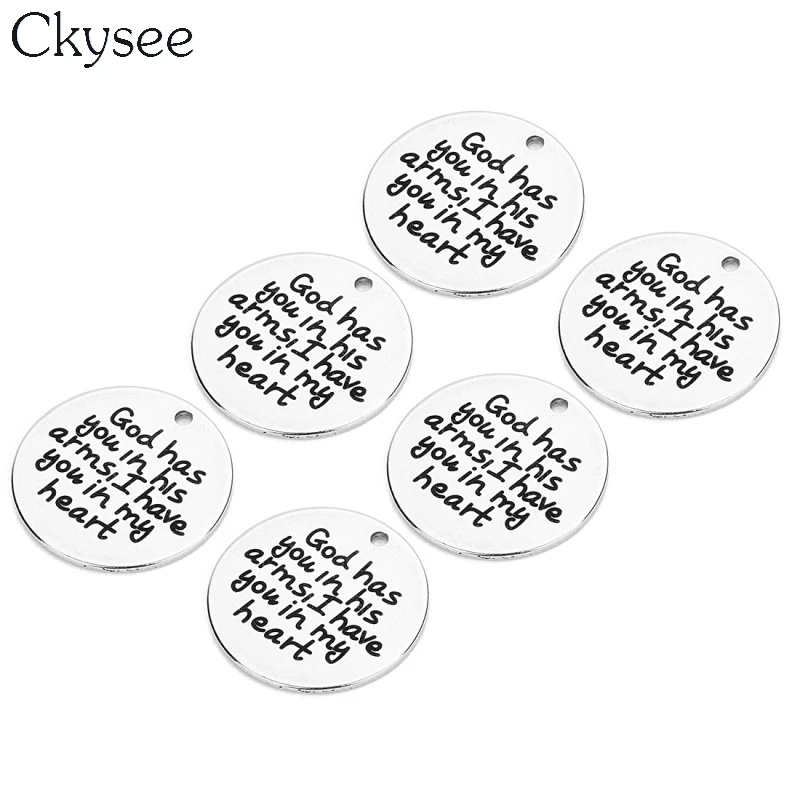 

Ckysee 5pcs/Lot Stainless Steel Charms/Pendent God has you in his arms.I have you in my heart For Diy Bracelet Jewelry Making