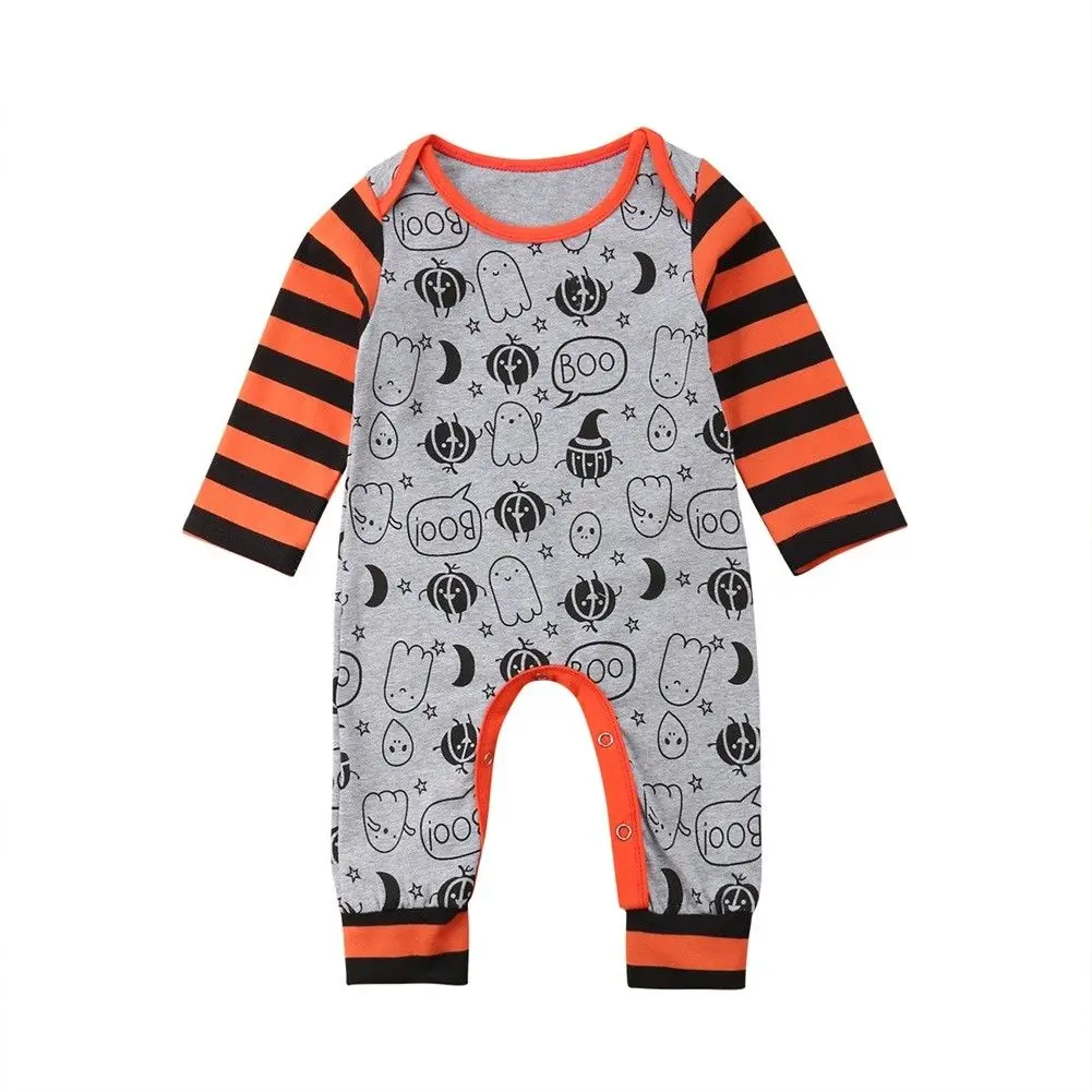 

0-24M Cute Newborn Baby Halloween Clothes Striped Long Sleeve Pumpkin Print Cotton Romper Jumpsuit Outfits Boy Girl Clothing