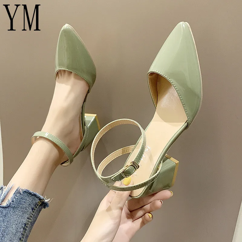 

New grass green Comfort Women Sandals Ladies Fashion Shoes Pointed Toe High Heel Pumps One Strap Sandal Smaiden ize 35-39