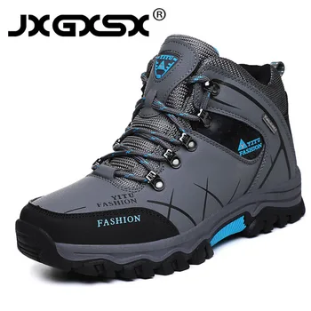 

JXGXSX 2019 Men Hiking Shoes High Help Leather Outdoor Sports Shoes Winter Warm Sneakers Wear Slip Snow Boots Men Trekking Boots