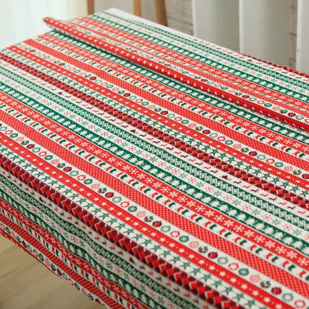

50*140CMSouth Korea Christmas Snowflake Striped Linen Cloth Printing Colorful Pine Handmade DIY Cloth Fabric Cushion 3006D