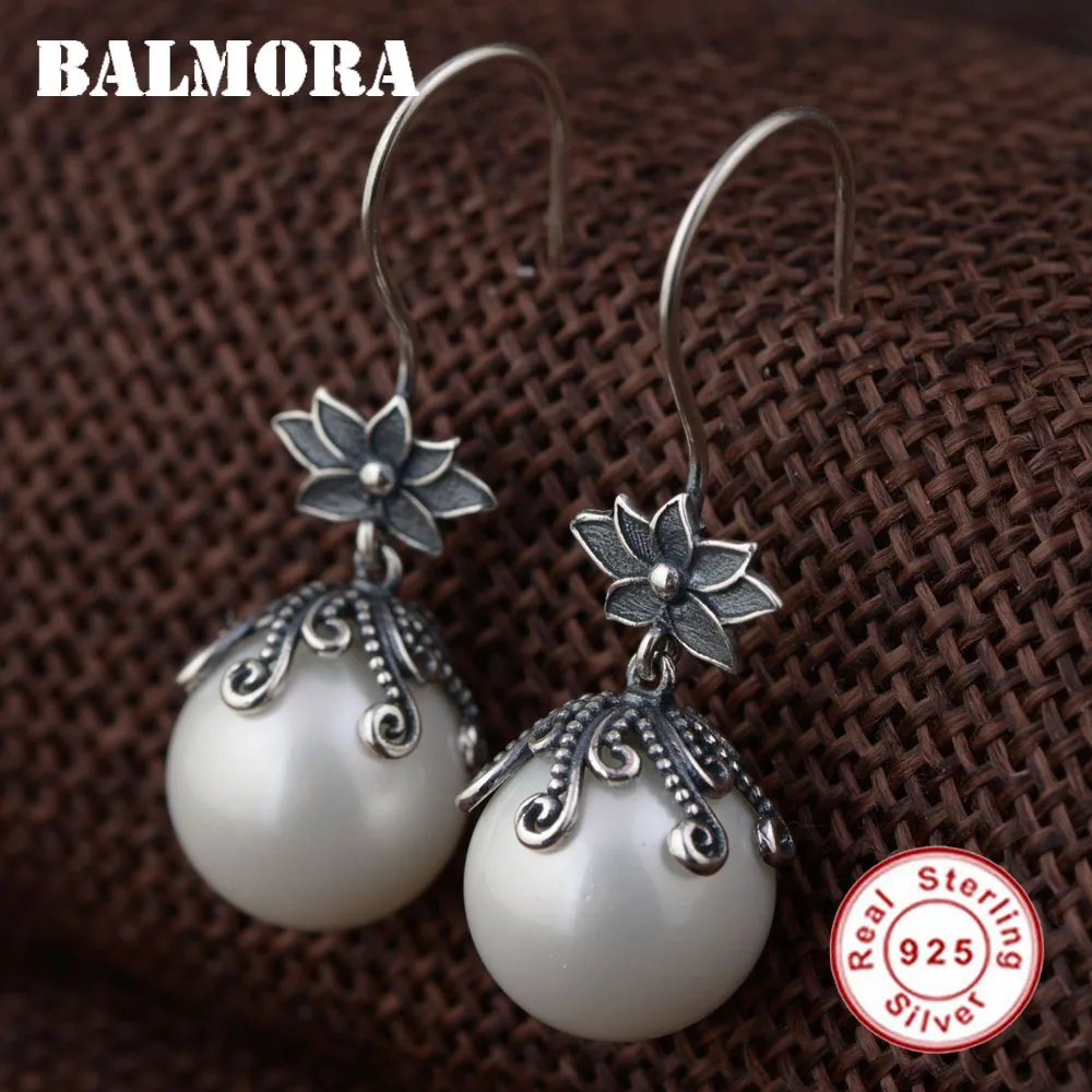BALMORA, 925 пробы, серебряные серьги-капли с искусственным жемчугом для женщин, подарки, Ретро стиль, элегантные серьги, тайские серебряные ювелирные изделия SY31565