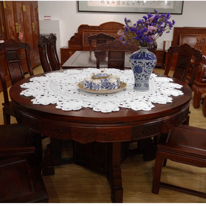 

Crocheted Round Table Cloth / Handmade hook flowers cotton hollow lace / Many Uses Mats pads Cover / 120CM
