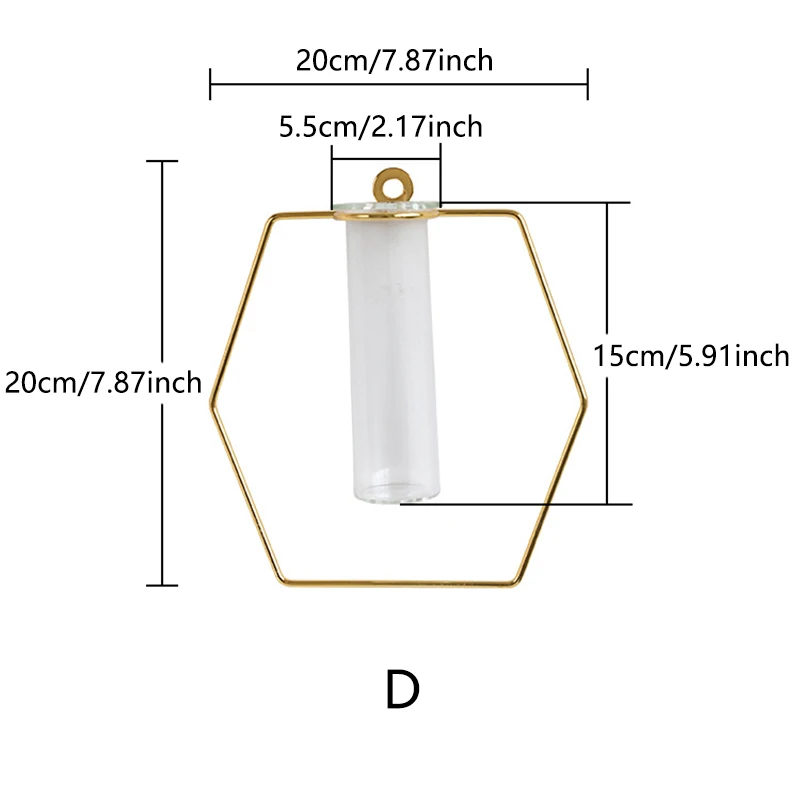 Стене висит геометрический кованая железная ваза Стекло позолоченный Железный цветок настольная ваза цветочный горшок дома Свадебные украшения - Цвет: D