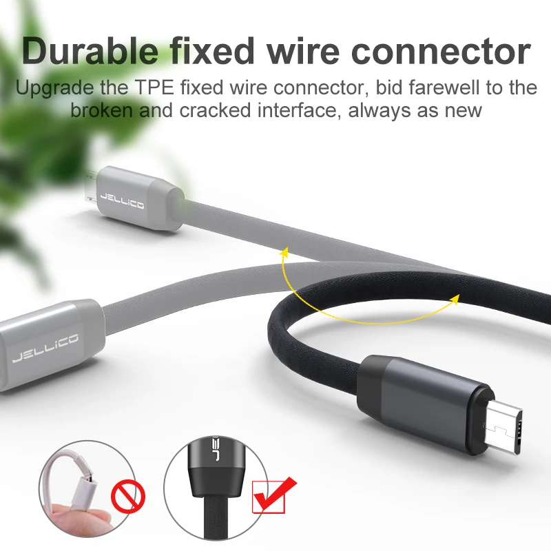 Jellico المصغّر usb كابل 2.4A سريع مزامنة بيانات كابل شحن سامسونج هواوي Xiaomi LG Andriod سلك Microusb الهاتف المحمول الكابلات