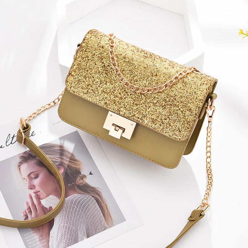 ساطع المرأة مطرزة الكتف حقيبة جلد النساء رفرف حقيبة وضع Crossbody أكياس سلسلة حزام صغير الإناث الكتف حقيبة بلون