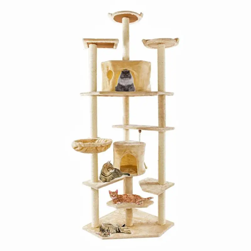 

203CM Scratching Post Board Wood Cat Climbing Tree Toy Cats Kitten Jumping Standing Frame Cat Toy Scratching Home Furniture